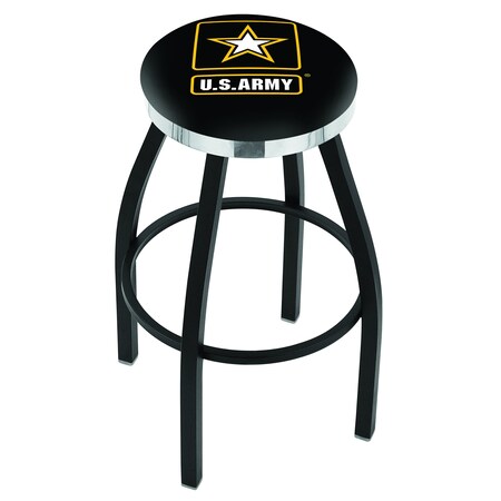 30 Blk Wrinkle U.S. Army Swivel Bar Stool,Chrome Ring